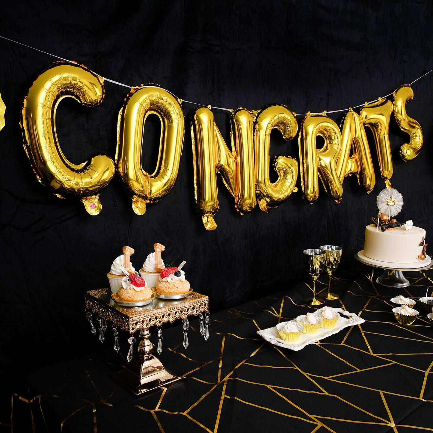 13" Ready-To-Use Shiny Gold "Congrats" Mylar Foil Balloon Banner Sign