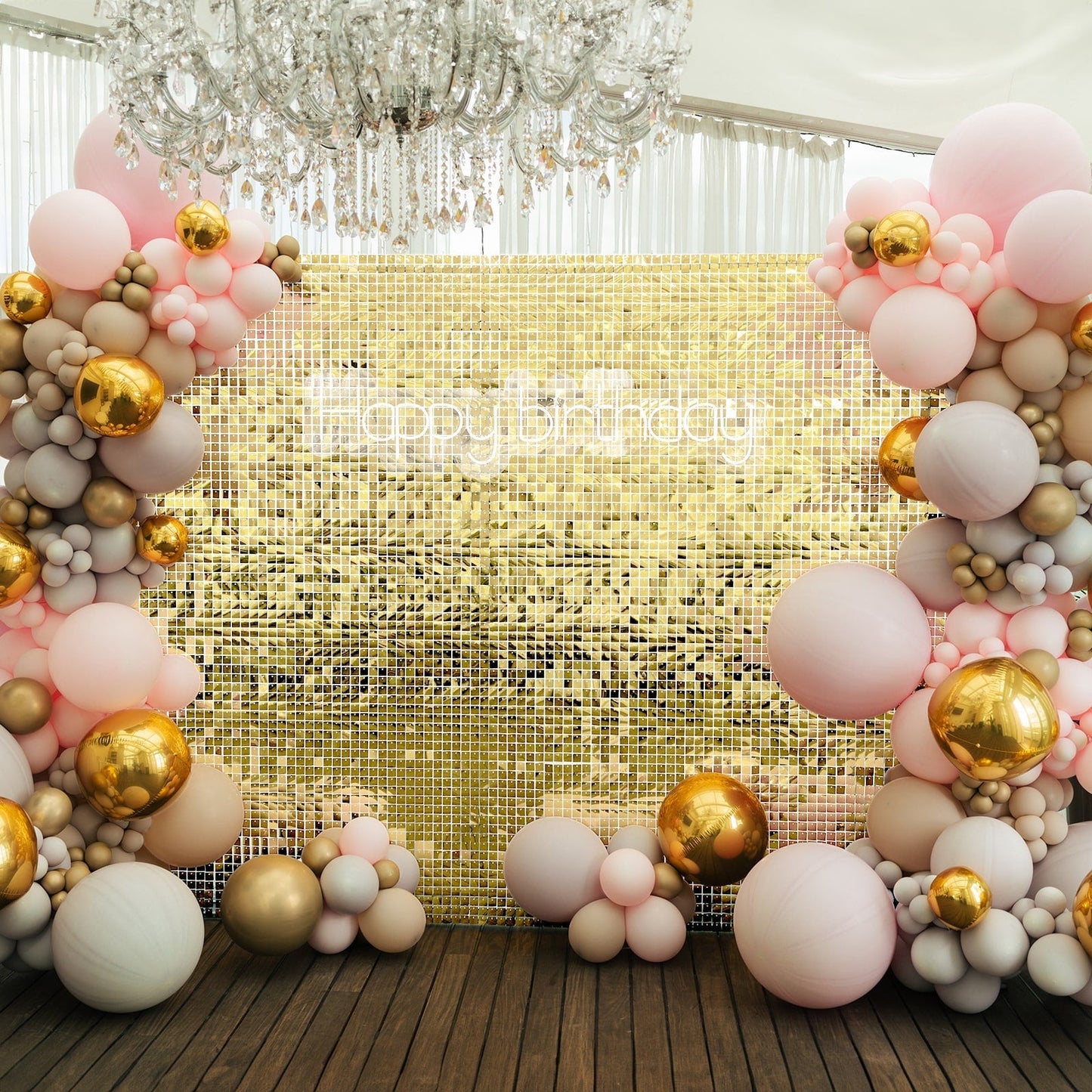 Shiny Gold Square Sequin Shimmer Wall Party Photo Backdrop, 24sq.ft Active Spangle Wall Art DÃ©cor Panels - 24 Panels