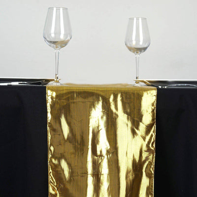 Shiny Metallic Lame 13"x108" Table Runner Gold - Glamorous Shimmer Table Decor - Linen Luxes