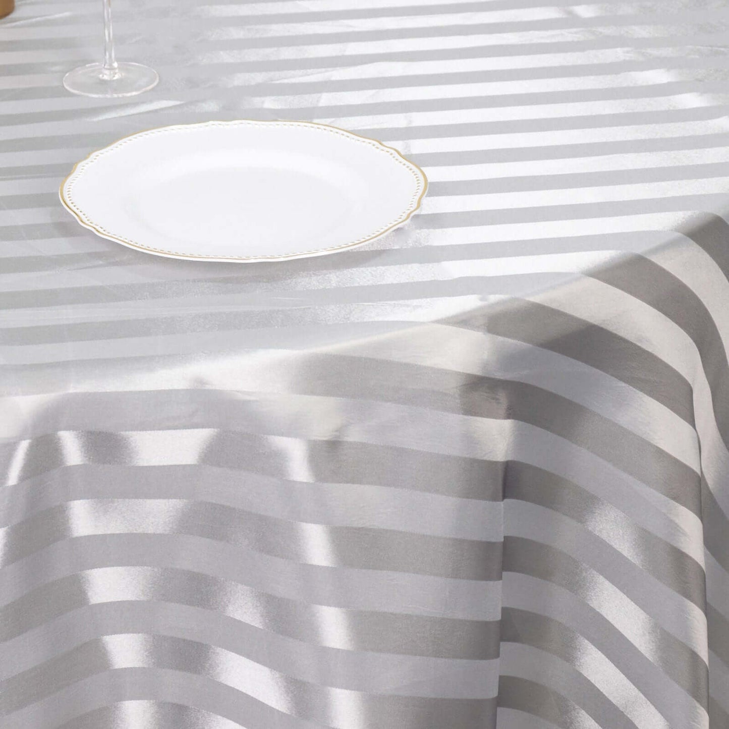 Satin Striped 120" Round Tablecloth Silver - Silky Smooth Seamless Table Cover