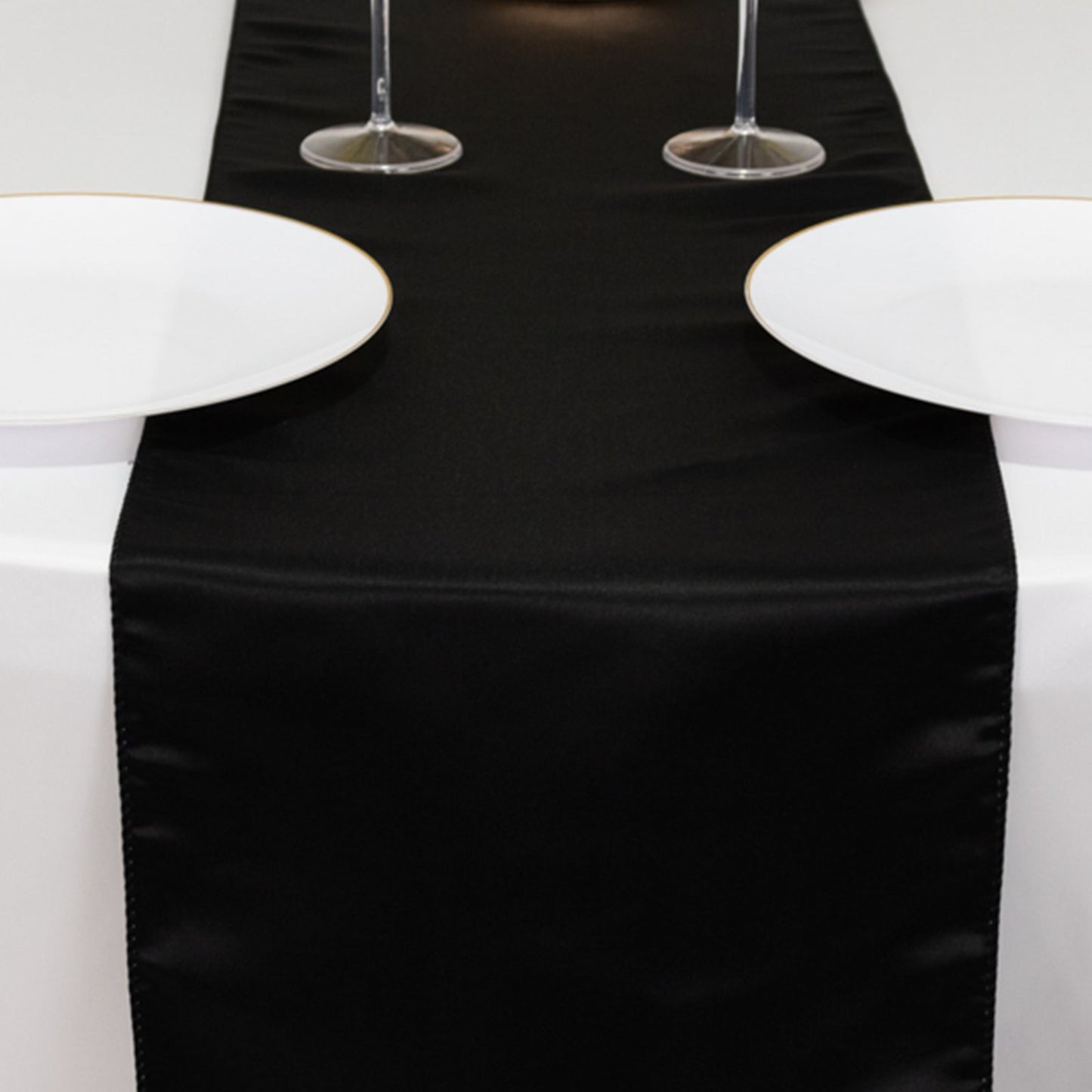 Lamour Satin 12"x108" Table Runner Black - Smooth & Lustrous Finish
