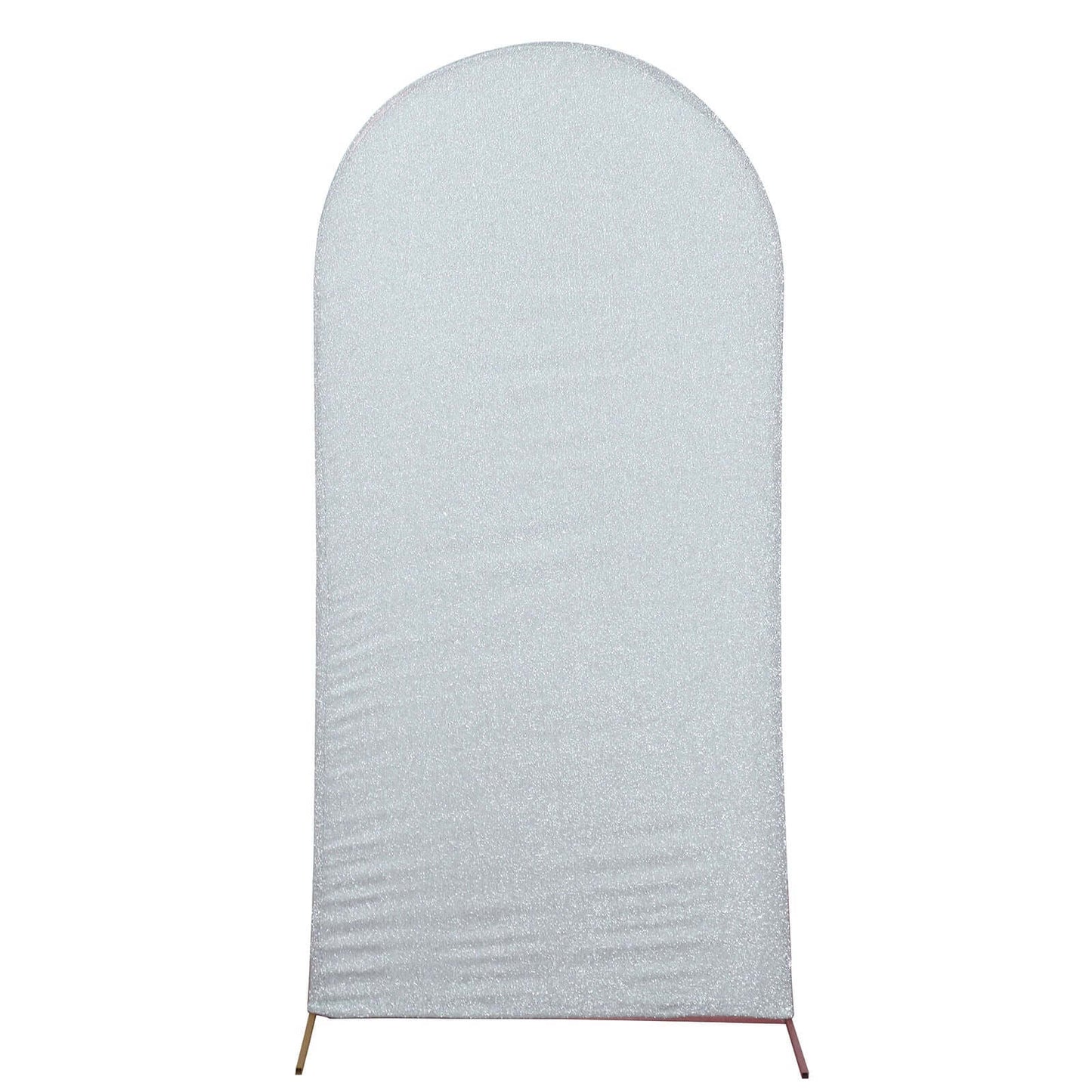 7ft Silver Shimmer Tinsel Spandex Chiara Backdrop Stand Cover For Fitted Round Top Wedding Arch
