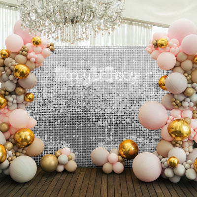 Shiny Silver Square Sequin Shimmer Wall Party Photo Backdrop, 24sq.ft Active Spangle Wall Art DÃ©cor Panels - 24 Panels