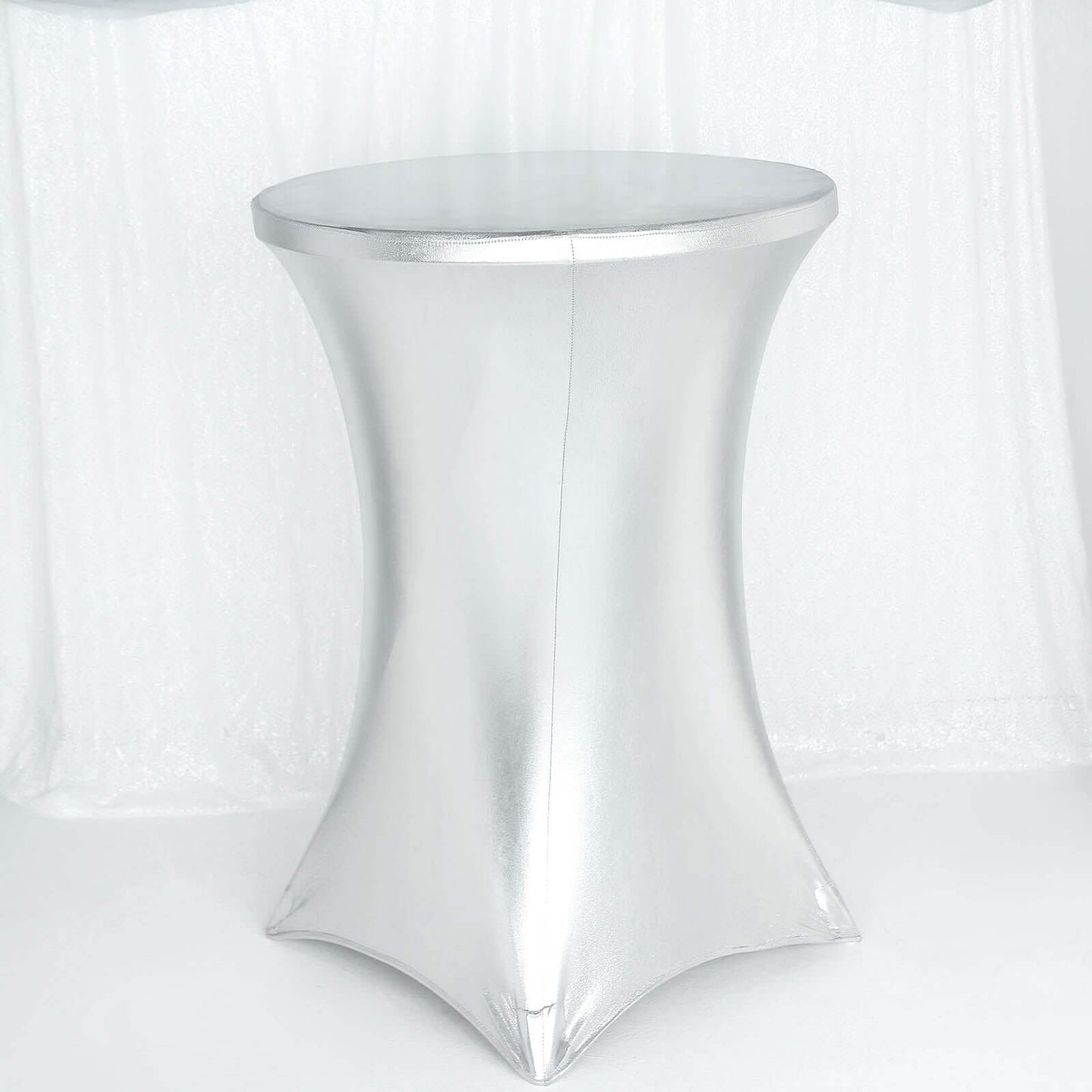Metallic Spandex 30" Fitted Round Cocktail Table Cover Silver Highboy Tablecloth - Stretch Fit & Water-Resistant