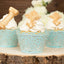 25-Pack Paper Cupcake Wrappers Lace Laser Cut Design Light Blue - Muffin Baking Cup Trays for Events