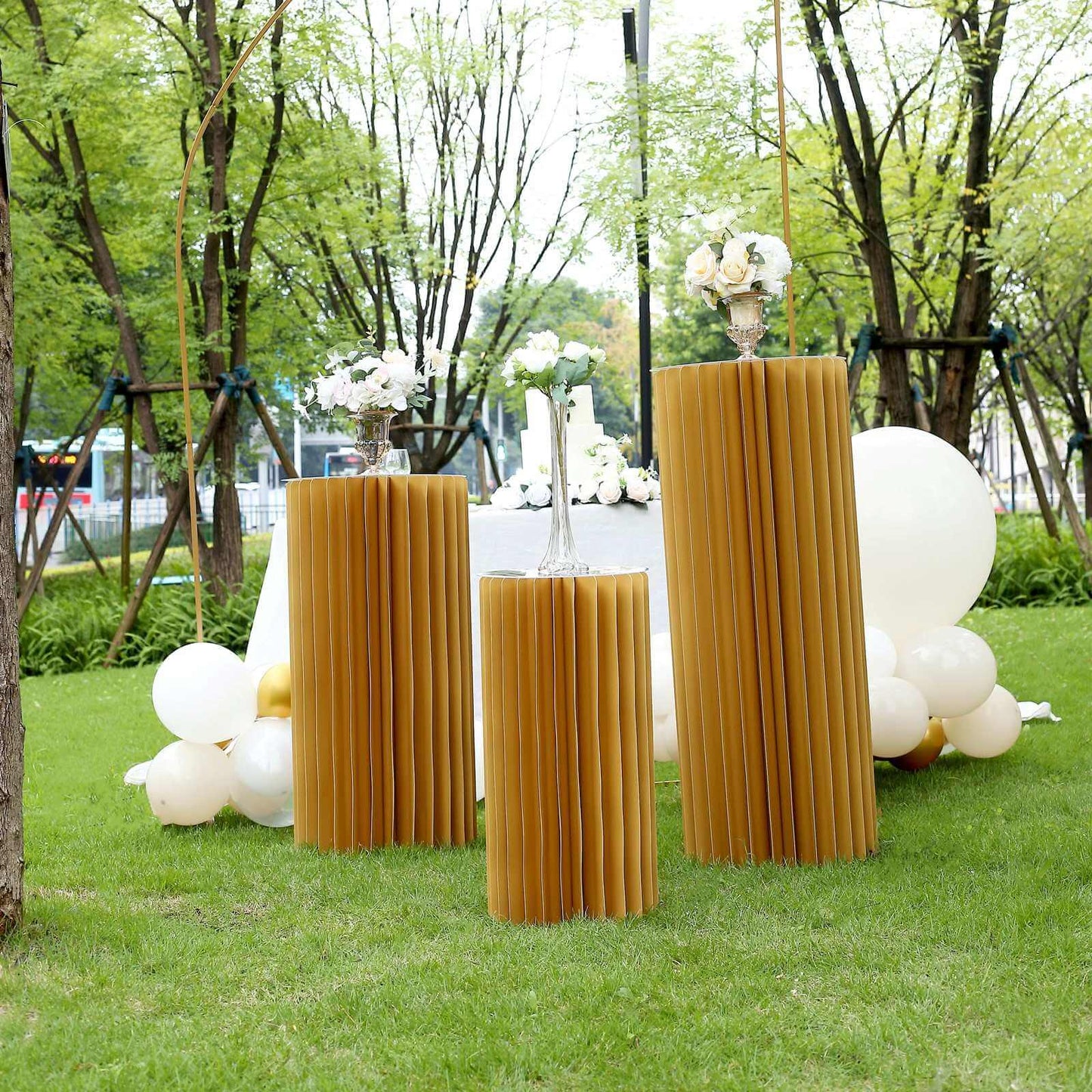 32" Gold Cylinder Display Column Stand, Pillar Pedestal Stand With Top Plate