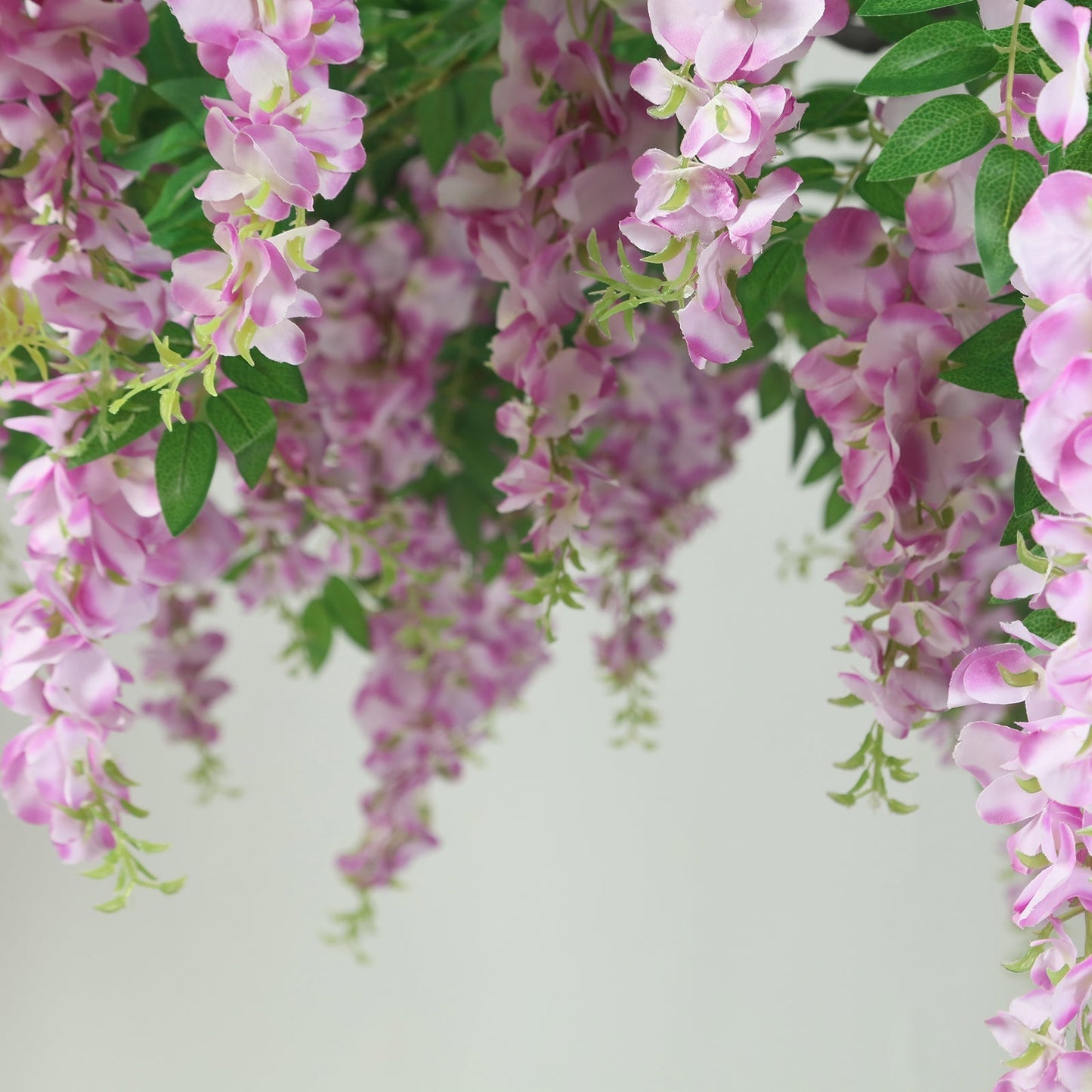55" Artificial Silk Wisteria Vine Round Hanging Canopy in Lavender Lilac, Draping Garland Flower Chandelier With Interchangeable Branches