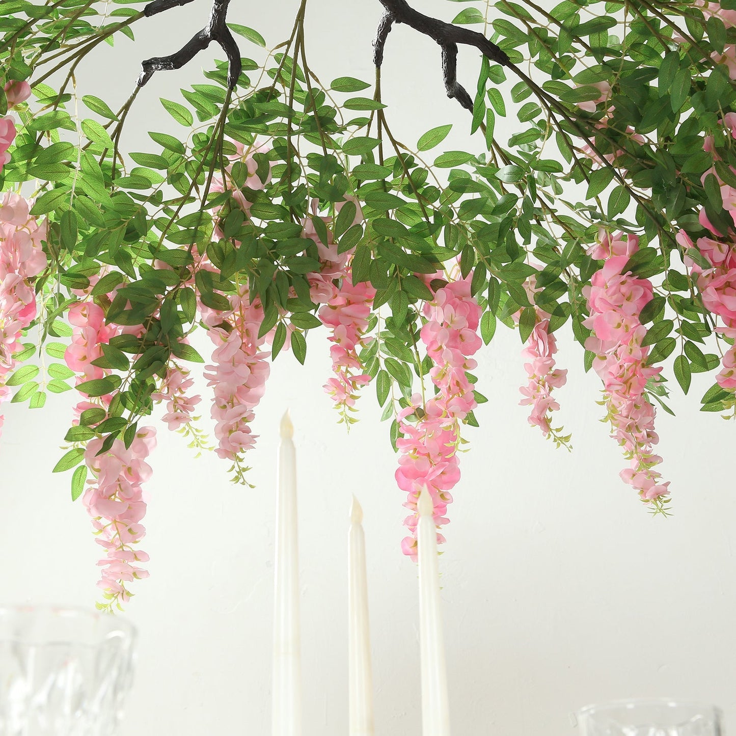 55" Artificial Silk Wisteria Vine Round Hanging Canopy Pink in & Dusty Rose, Draping Garland Flower Chandelier With Interchangeable Branches