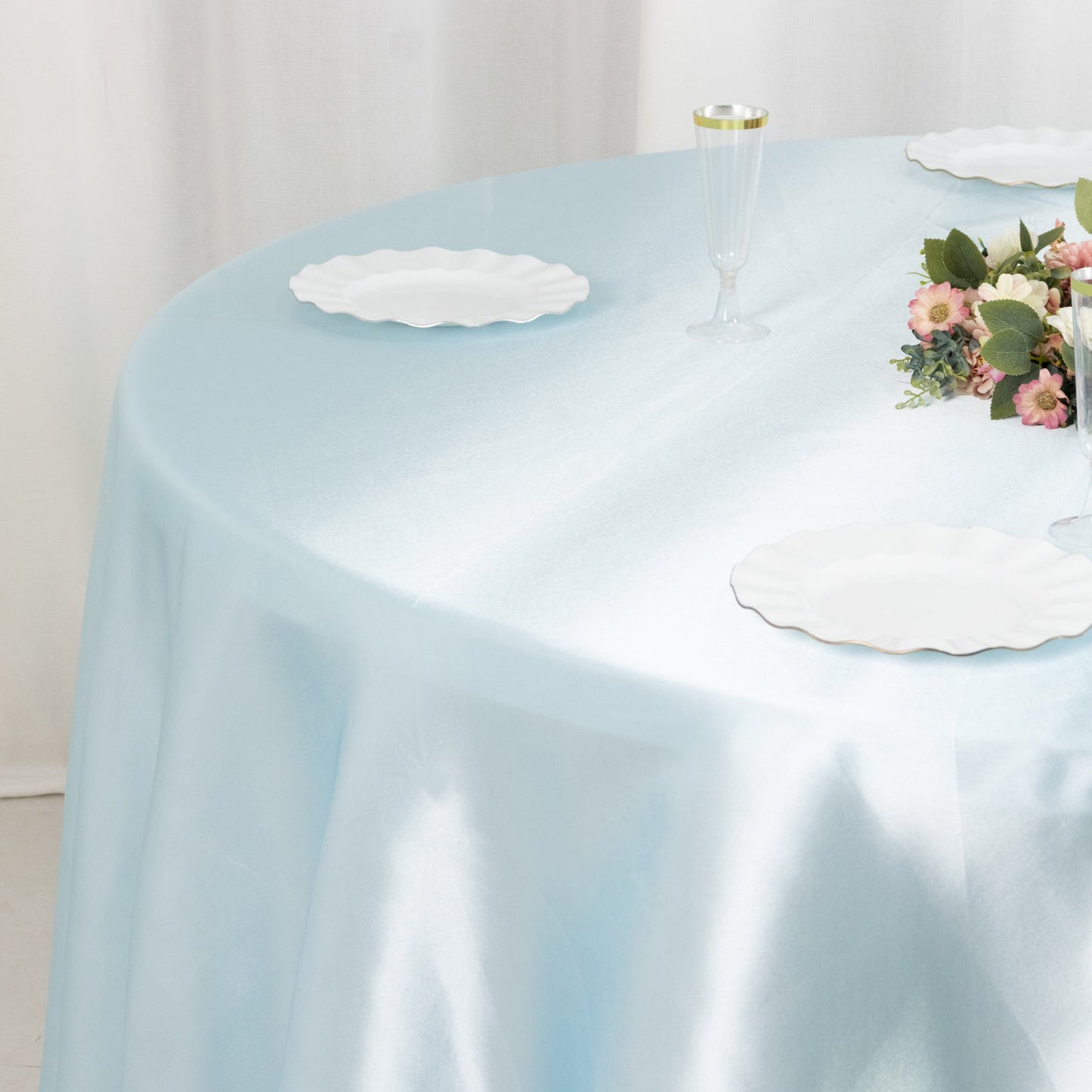 Satin 108" Round Tablecloth Light Blue - Smooth and Lustrous Table Cover