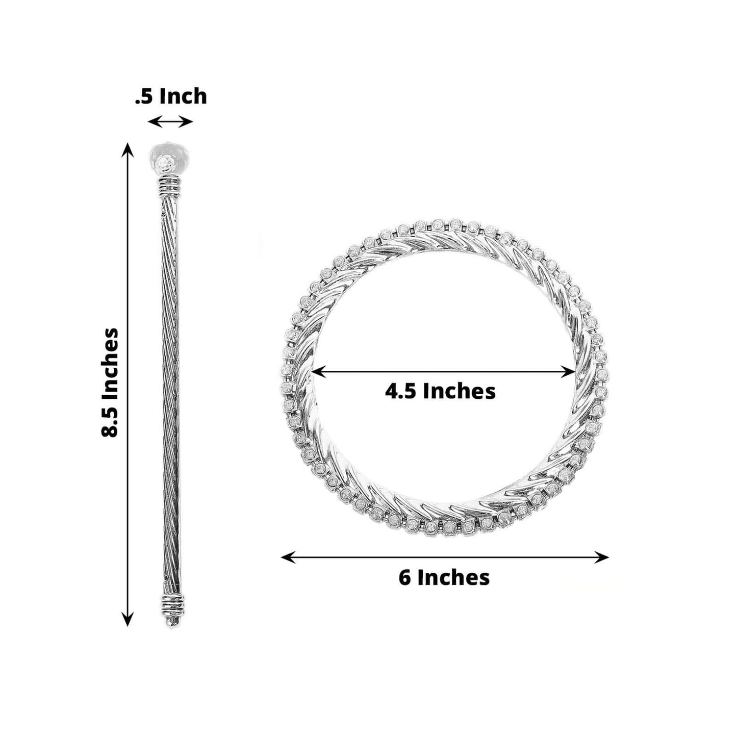 Set of 2 6" Silver Acrylic Braided Barrette Style Curtain Tie Backs With Crystal Diamond Studded Edge, Round Backdrop Drapery Brooch Holdbacks