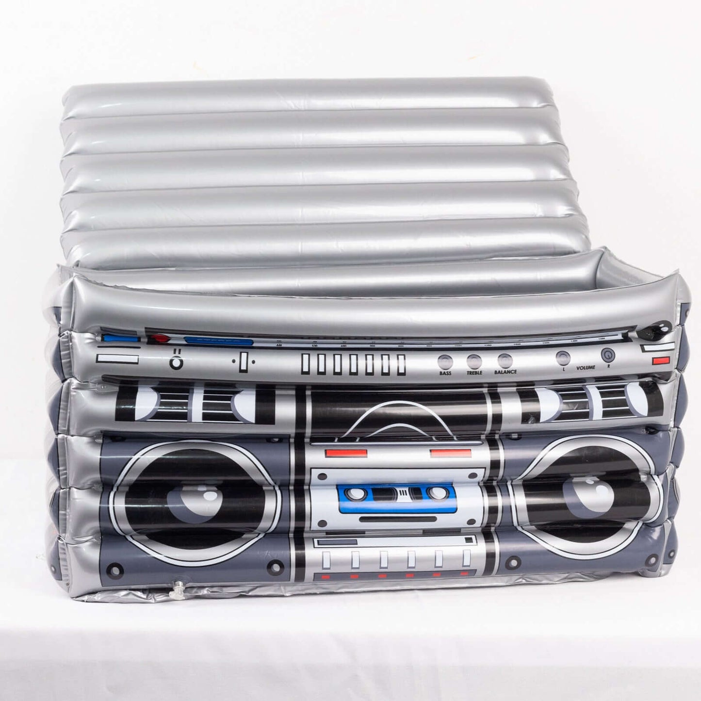 Silver Inflatable Ice Beverage Cooler with 80's Boom Box Design - Party Drink Container for Pool Events 24"x12"
