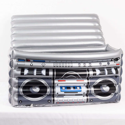Silver Inflatable Ice Beverage Cooler with 80's Boom Box Design - Party Drink Container for Pool Events 24"x12"