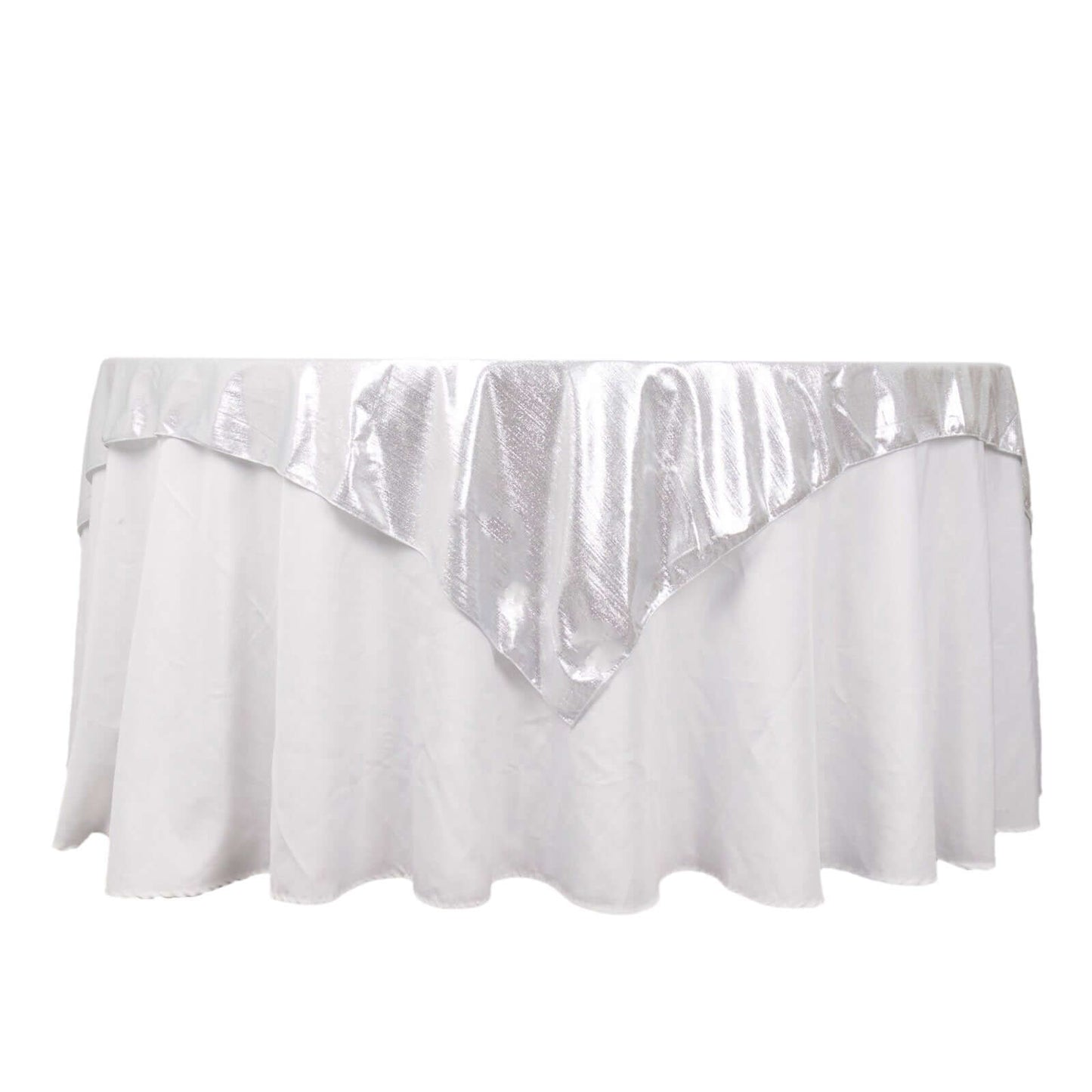 Polyester 72"x72" Table Overlay Square Tablecloth Silver - Sequin Dots Wrinkle-Free Table Cover