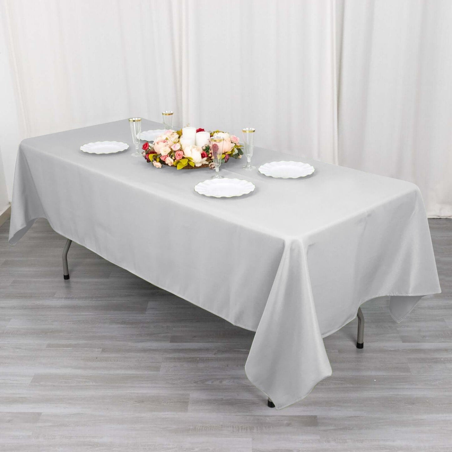 Premium Polyester 60"x102" Rectangle Tablecloth Silver - Durable 220GSM Wrinkle-Resistant Table Cover