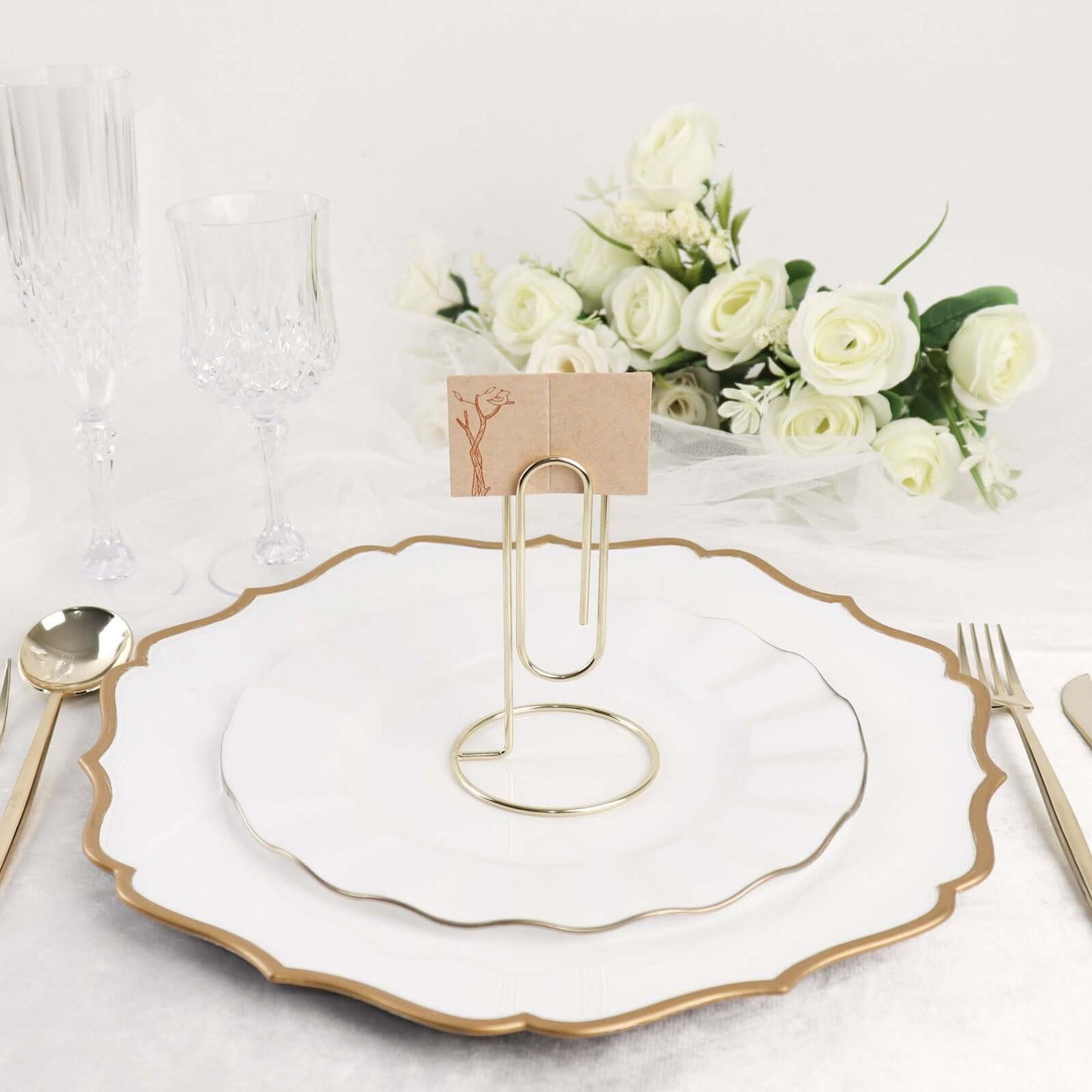 5-Pack Metal Card Holder Stands Paperclip Design Gold - Table Number Stands and Wedding Menu Clips 5"