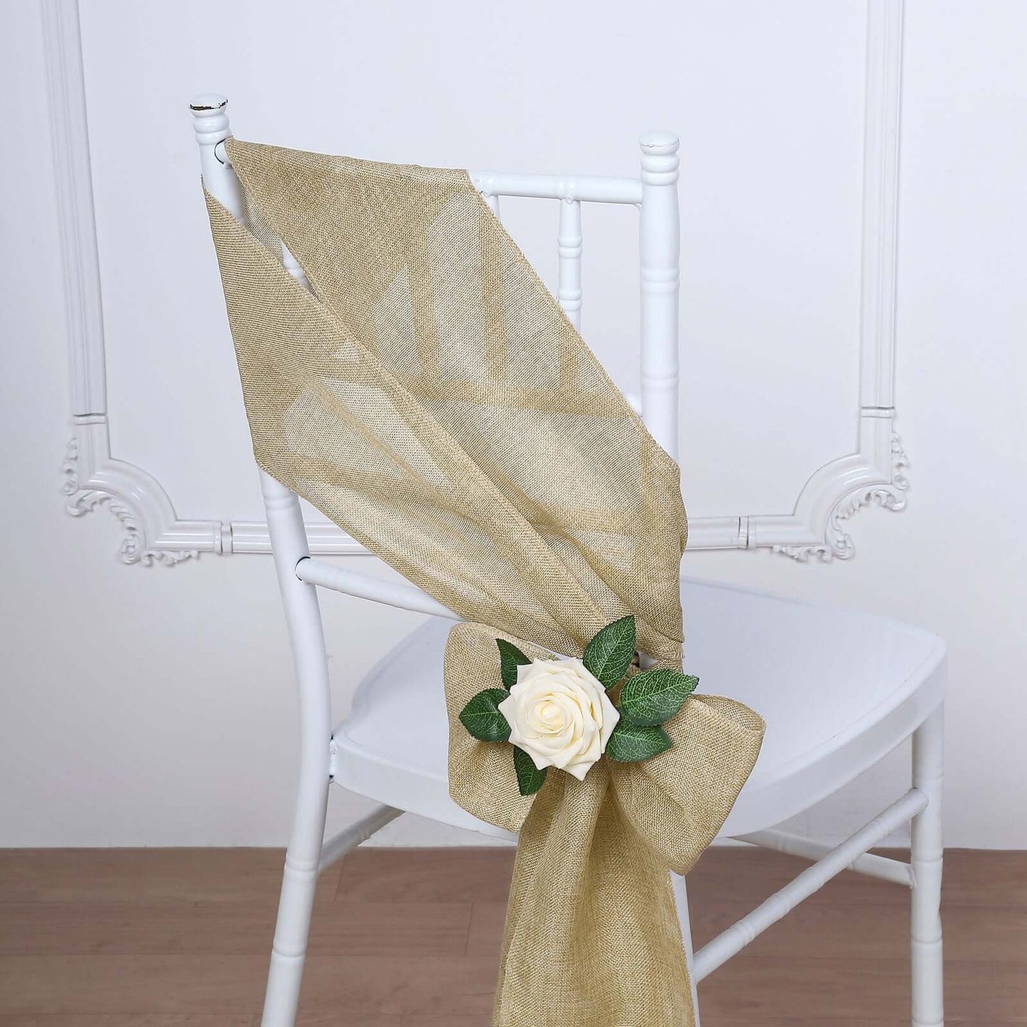 5 Pack Jute Faux Burlap 6"x108" Chair Sashes Natural - Boho Chic Linen Decor
