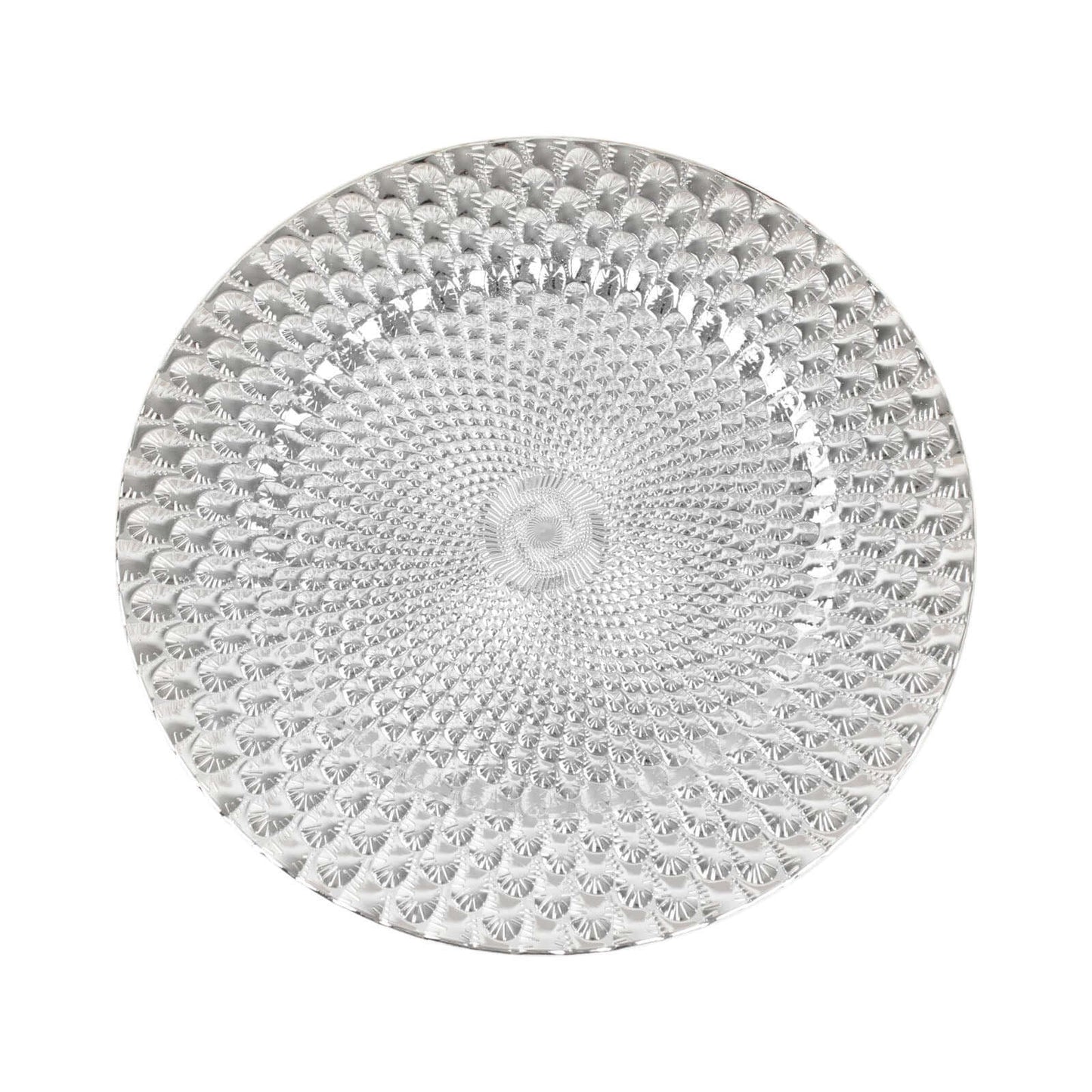 6-Pack Plastic Round Charger Plates 13" in Silver with Peacock Pattern, Exquisite Decorative Dinner Party Charger Tableware