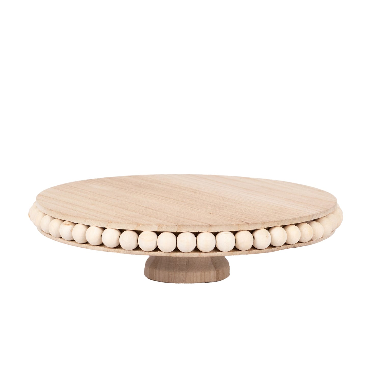 Wooden Pedestal Cake Stand Round Rustic Design with Beaded Edge Natural - Farmhouse Cupcake Holder Serving Tray 12"