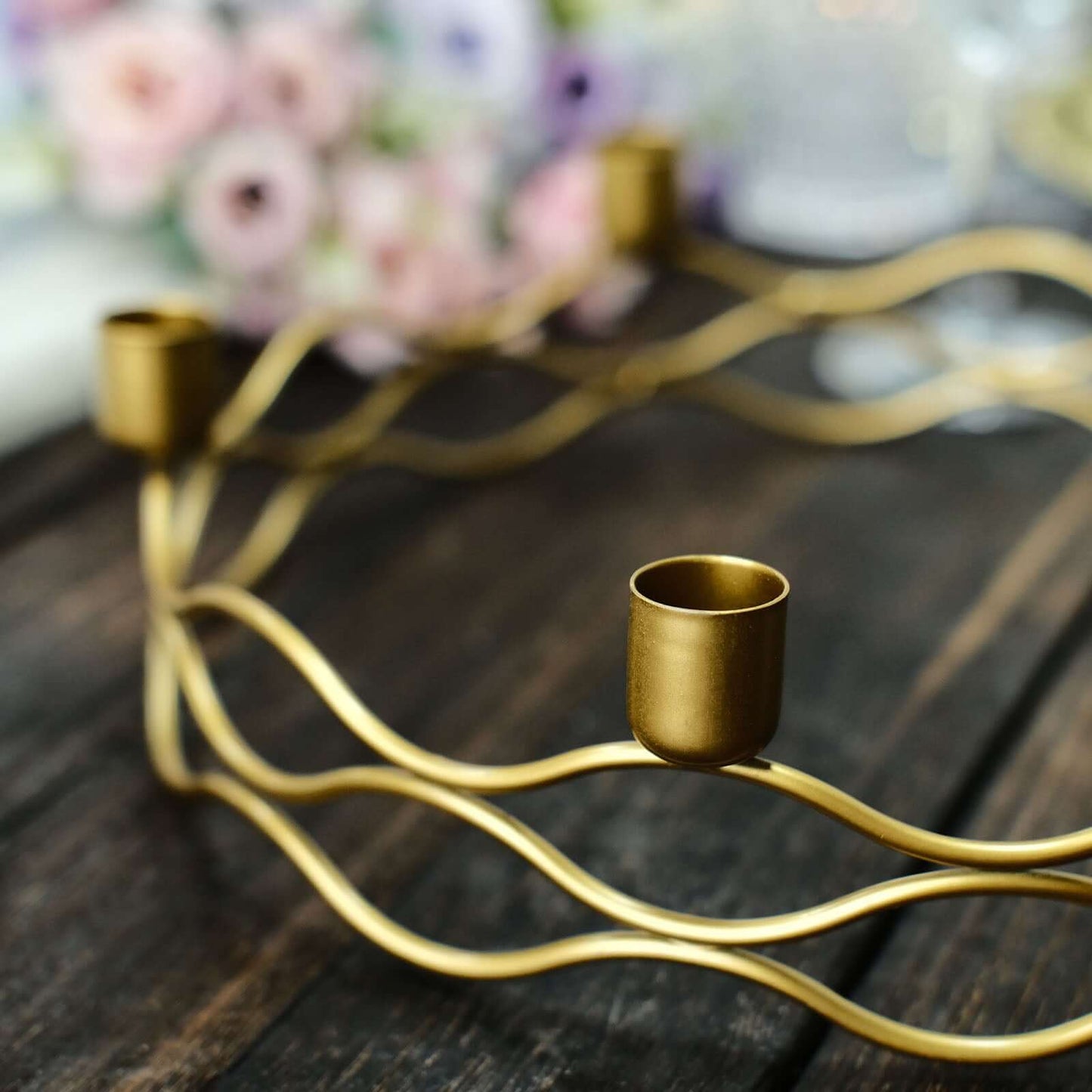 Round Wreath Taper Candelabra 5 Arm Gold Metal Decorative Centerpiece - Tabletop Candle Holder 12"