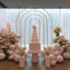 8ft Gold Metal Multi-Layered Round Top Wedding Arch, Rainbow Floral Frame Chiara Backdrop Stand
