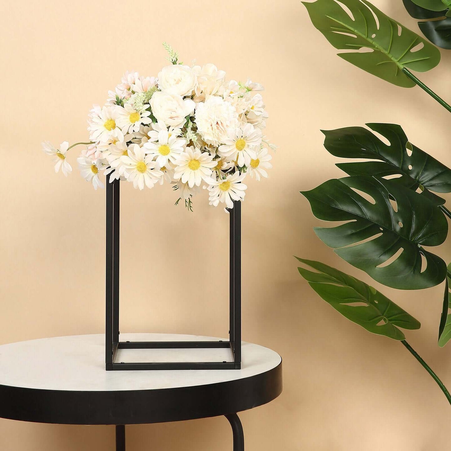 2-Pack Wedding Flower Stand Matte Black Metal Geometric Column Frame Rectangular - Versatile Floral Pedestal for Sophisticated Arrangements 12"