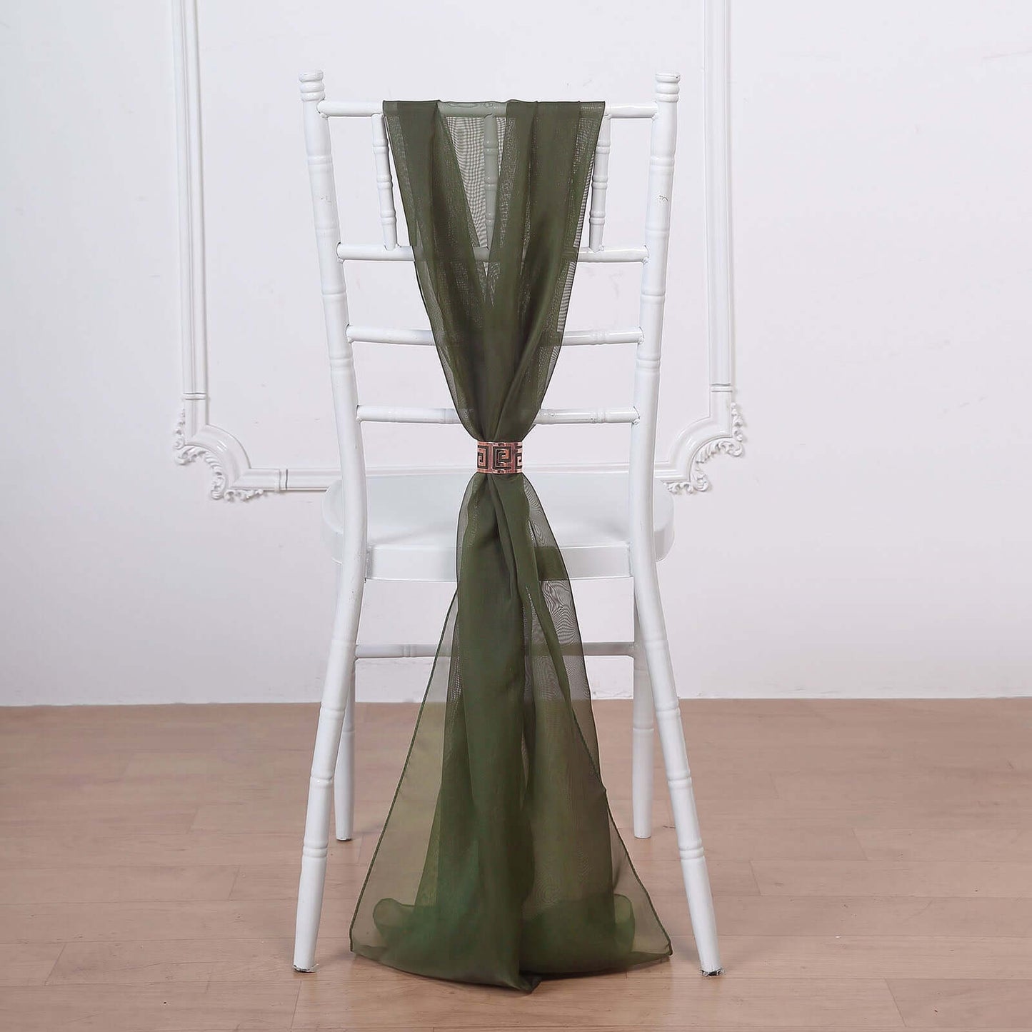 5 Pack Chiffon Chair Sashes Olive Green - Soft & Lightweight Designer Chair Bows 22"x78"