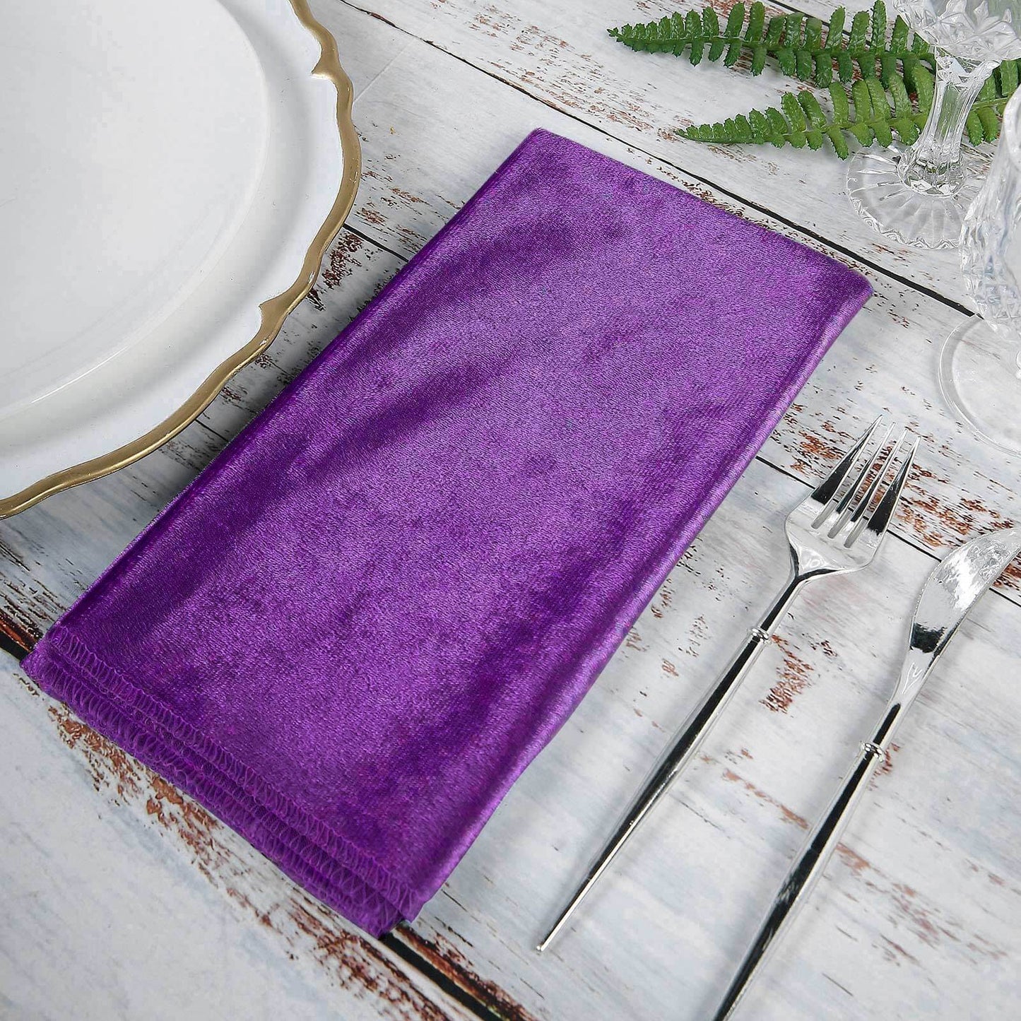 5 Pack Premium Velvet 20"x20" Napkins Purple - Soft Sheen Finish Cloth Napkins