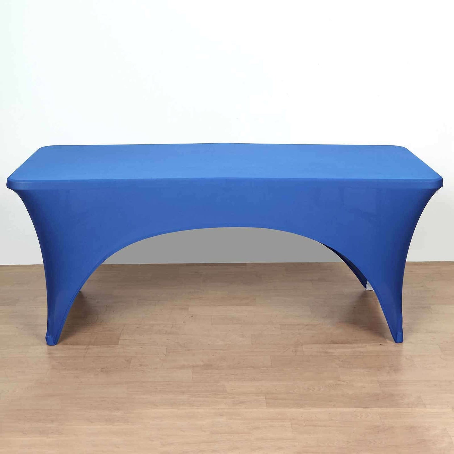 Stretch Spandex 96"x30" Rectangle Table Cover Royal Blue with Curved Open Back Design Tailored Professional Look