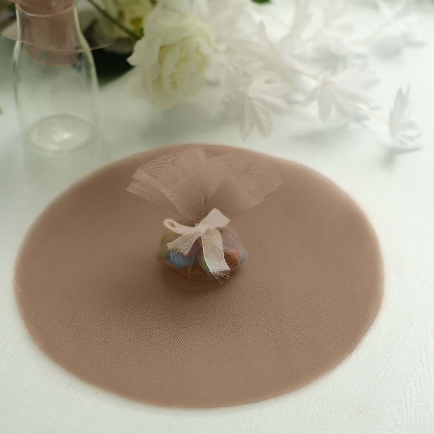 25 Pack 9" Natural Sheer Nylon Tulle Circles Favor Wrap Craft Fabric, DIY Candy Favor Wraps
