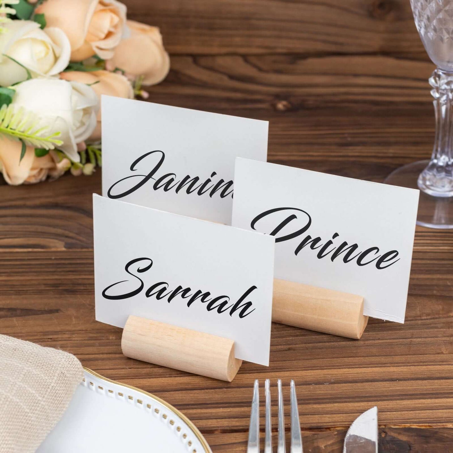 10-Pack Wooden Place Card Holders Farmhouse Cylindrical Design Natural - Rustic Table Number Stands 2"