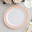 10-Pack Plastic Round Dessert Plates 7" White with Blush Rose Gold Spiral Rim - Chic Disposable Salad Plates for Events & Banquets