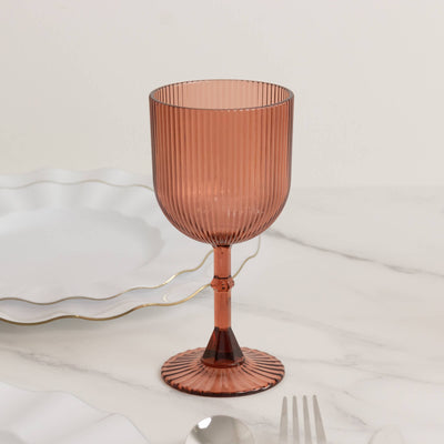 12-Pack Plastic Goblets Dusty Rose Vintage Ribbed Pattern - Reusable Shatterproof Glassware 9oz