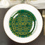 20-Pack Set Plastic Round Dinner and Salad Plates in Hunter Emerald Green with Geometric Gold Print - Modern Disposable Dinnerware Set for Weddings & Celebrations 9", 7"