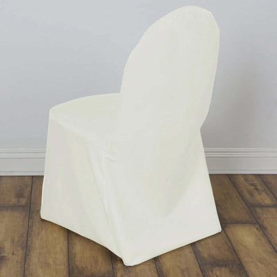 10 Pack Polyester Chair Cover for Banquet Chairs Ivory - Stain-Resistant Reusable Slip-On Slipcover