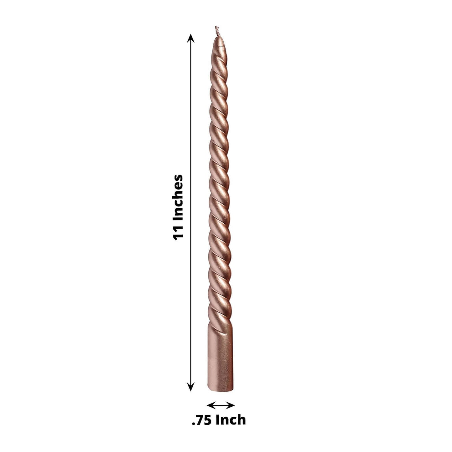 12-Pack Taper Candles Spiral Long Burn Wick Design Matte Rose Gold - Premium Unscented Wax Dinner Candle Sticks 11"