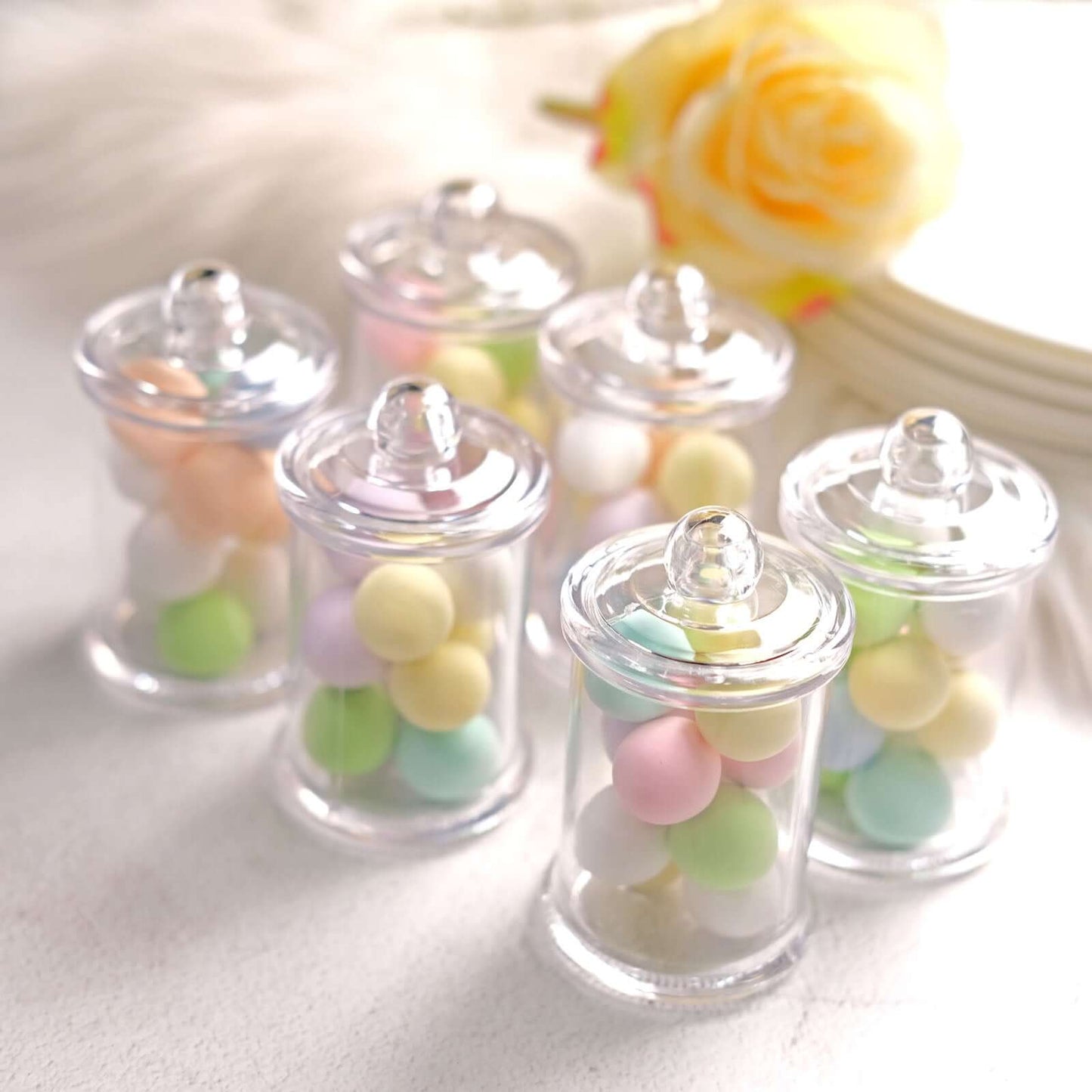 12-Pack Candy Jars Disposable Design with Clear Lids - Plastic Goodie Containers for Parties 3.5"