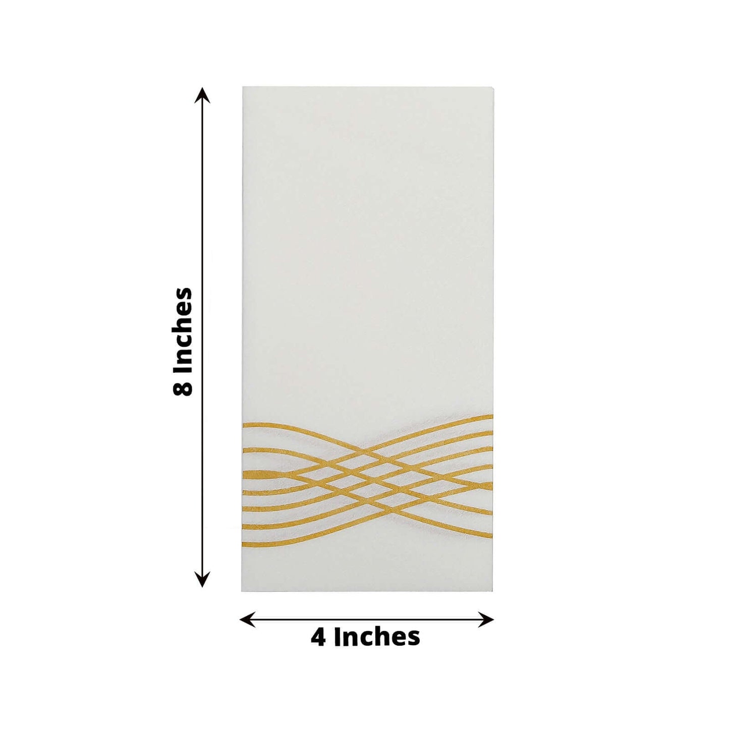 25 Pack Linen-Like Paper 8"x4" Napkins White with Metallic Gold Foil Wave Design - Soft & Absorbent Airlaid Hand Towels for Exquisite Weddings & Events