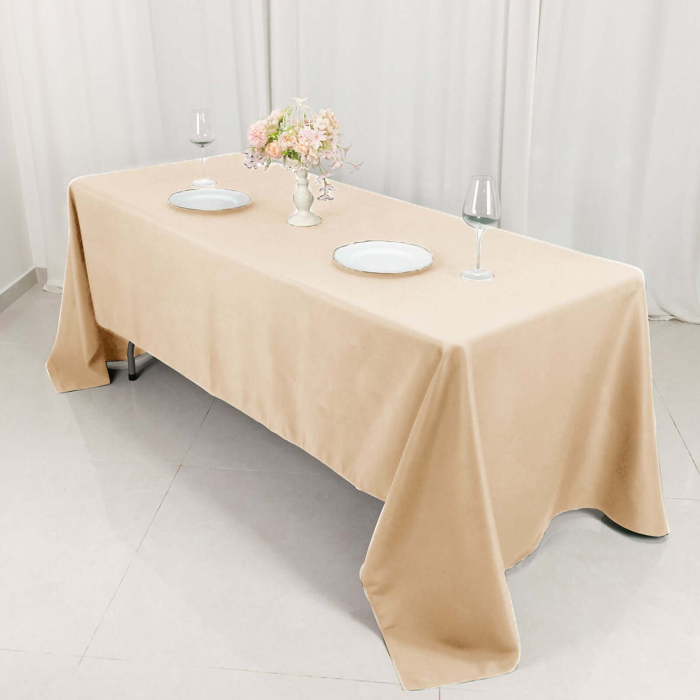 Premium Polyester 60"x126" Rectangle Tablecloth Beige - Stain-Resistant 220GSM Finish Table Cover