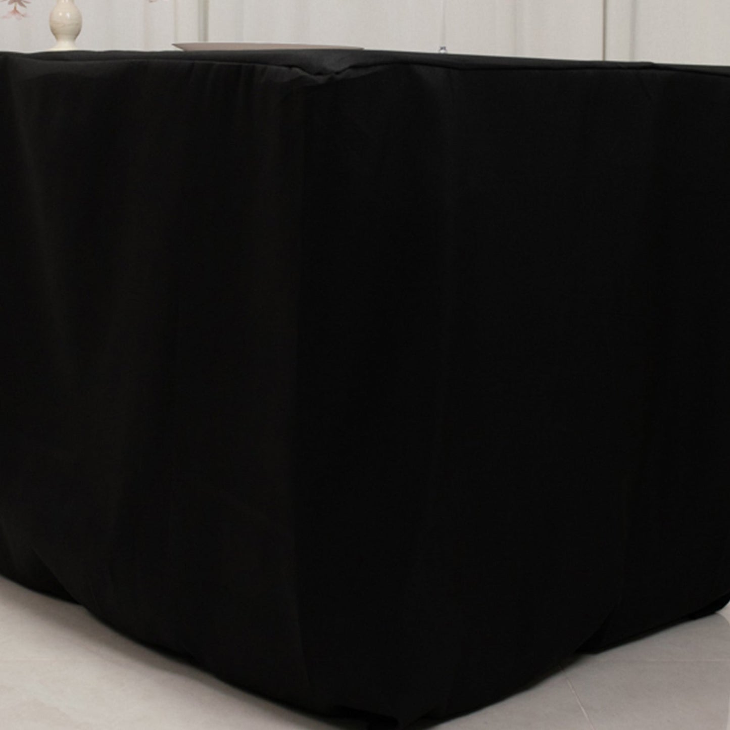 Fitted Polyester 96"x24"x30" Rectangle Tablecloth Black - Secure Fit for Unique Table Sizes
