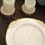 10-Pack Plastic 8" Round Dessert Plates in Ivory with Gold Leaf Embossed Rim - Disposable Vintage Baroque Style Salad Plates