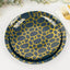 20-Pack Set Plastic Round Dinner and Salad Plates in Navy Blue with Geometric Gold Print - Modern Disposable Dinnerware Set for Weddings & Celebrations 9", 7"