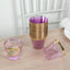 25-Pack Plastic Party Cups Transparent Purple Crystal with Gold Rim - Stylish Short Disposable Glasses 9oz