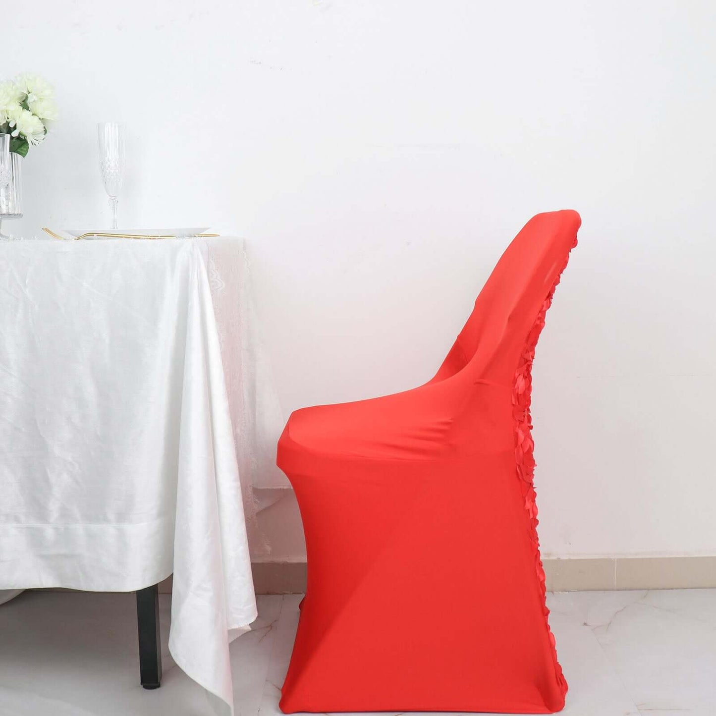 Spandex Chair Cover Red for Folding Chairs - Durable Stretch Fitted Slipcover with Satin Rosette Design