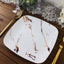 10-Pack Plastic 8" Square Dessert Plates in White with Rose Gold Marble Design - Disposable Appetizer Salad Party Plates