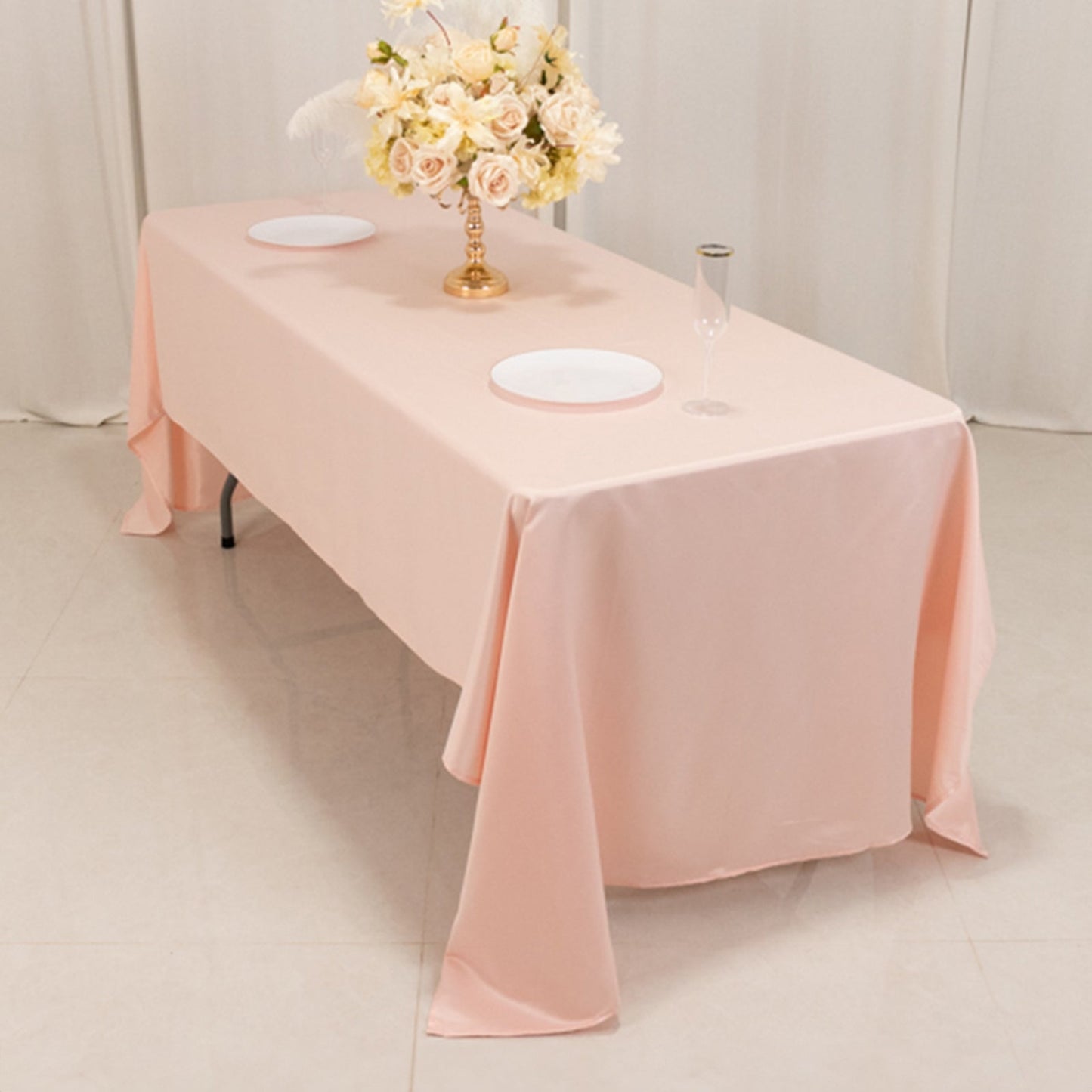 Lamour Satin 60"x126" Rectangle Tablecloth Blush - Soft & Silk-Like Table Cover