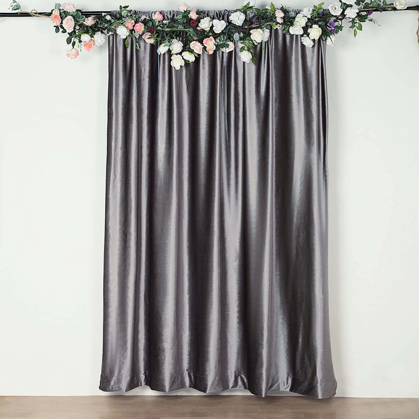 Charcoal Gray Crushed Velvet Backdrop Curtain â€“ 8ft x 8ft Event Drape with Rod Pocket, Privacy Panel for Photo Booths & Events