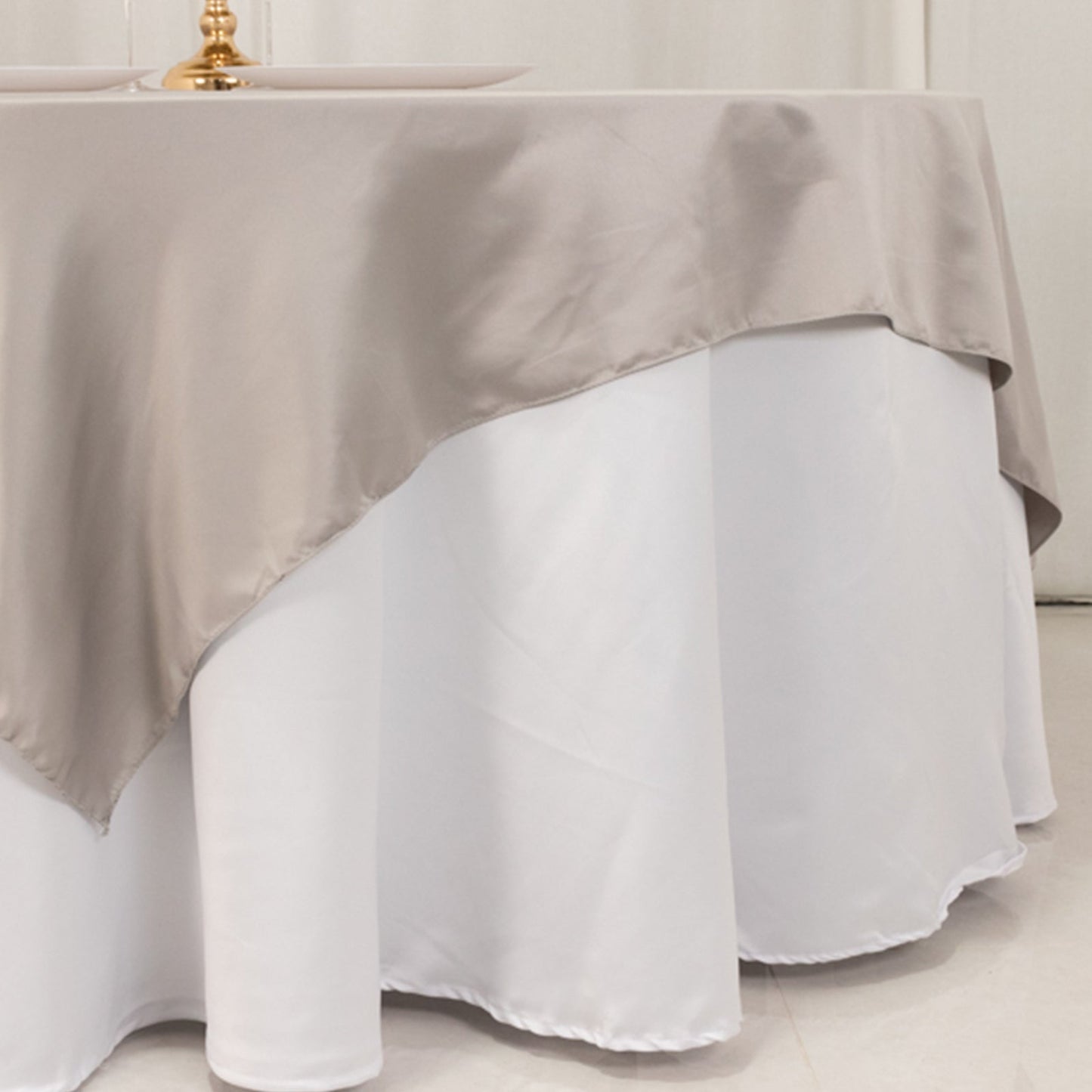 Lamour Satin 72"x72" Table Overlay Square Tablecloth Silver - Smooth Finish Table Topper