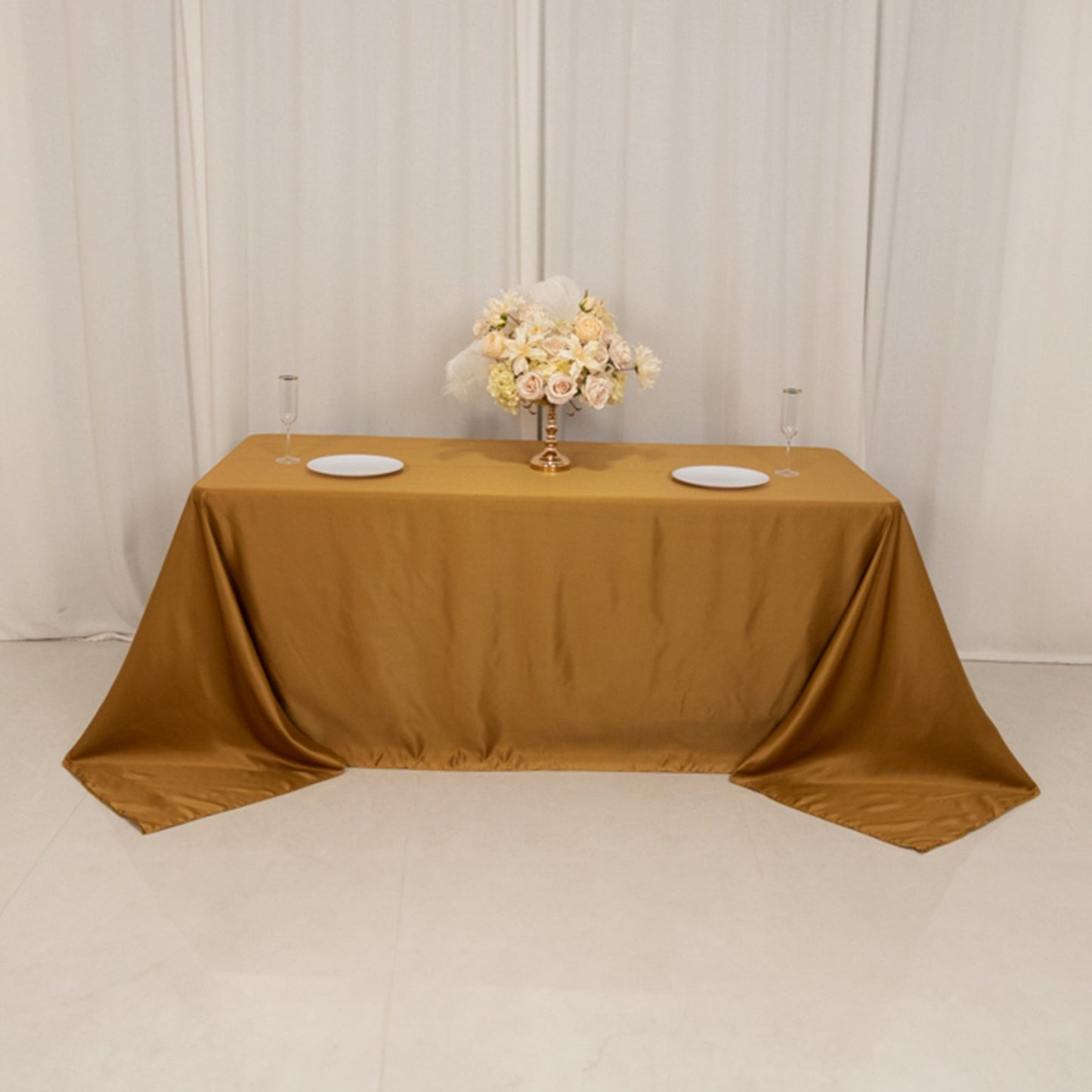 Lamour Satin 90"x132" Rectangle Tablecloth Gold - Soft & Silk-Like Seamless Table Cover for Weddings & Parties