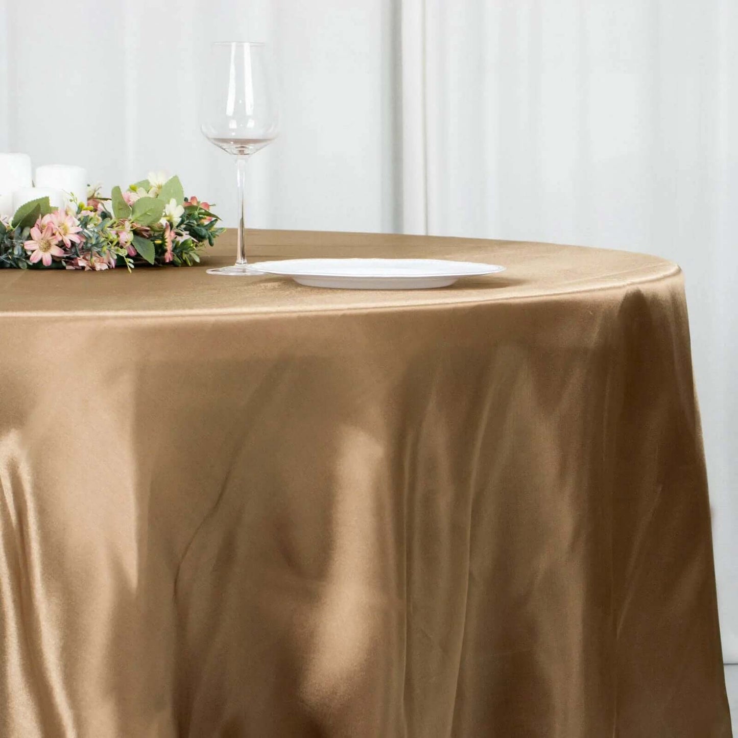Satin 108" Round Tablecloth Taupe - Smooth and Lustrous Table Cover