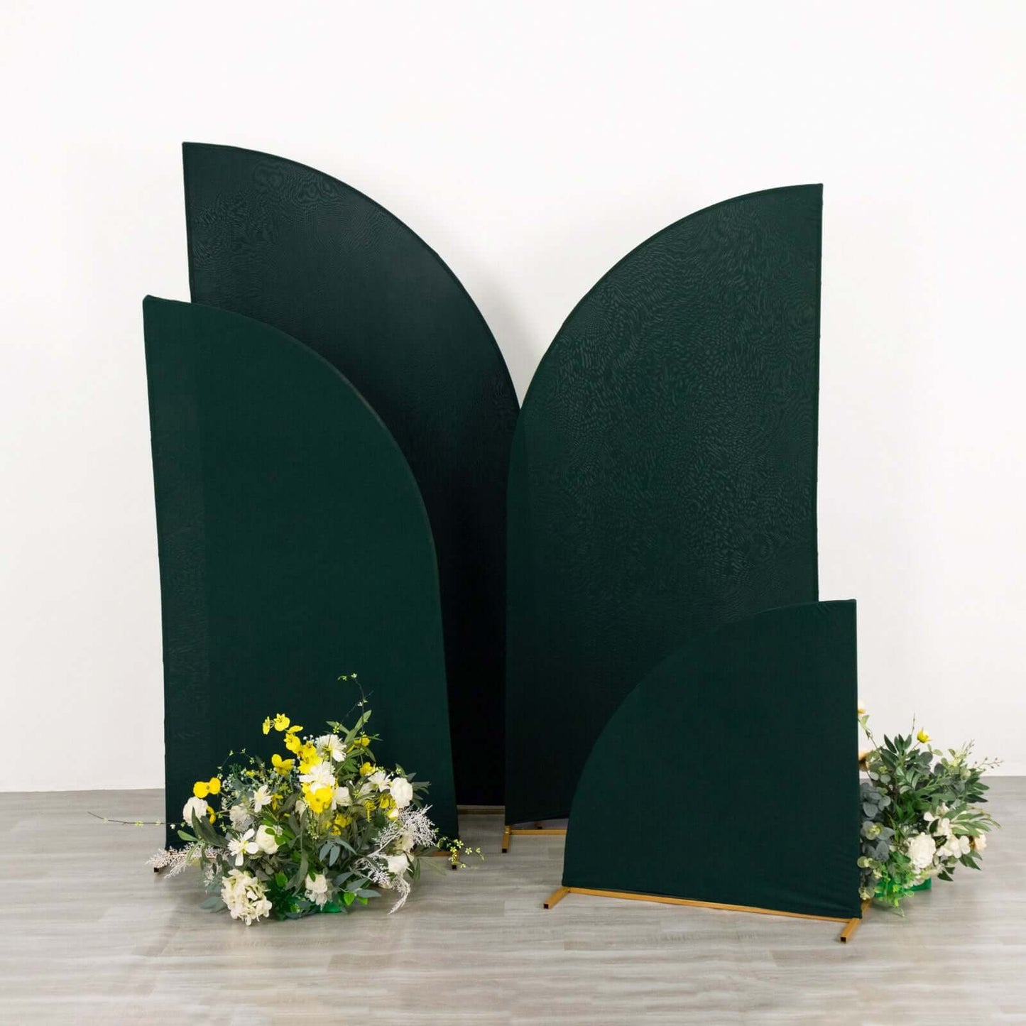 Set of 4 Matte Hunter Emerald Green Spandex Half Moon Chiara Backdrop Stand Covers, Custom Fitted Wedding Arch Covers - 2.5ft,5ft,6ft,7ft